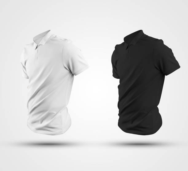 istock Mens white, black polo template 3d rendering, with buttons, t-shirt with realistic shadows, isolated on background. 1291164677