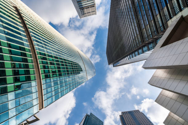 istock Low angle view of modern skyscrapers in Shanghai 1291164873