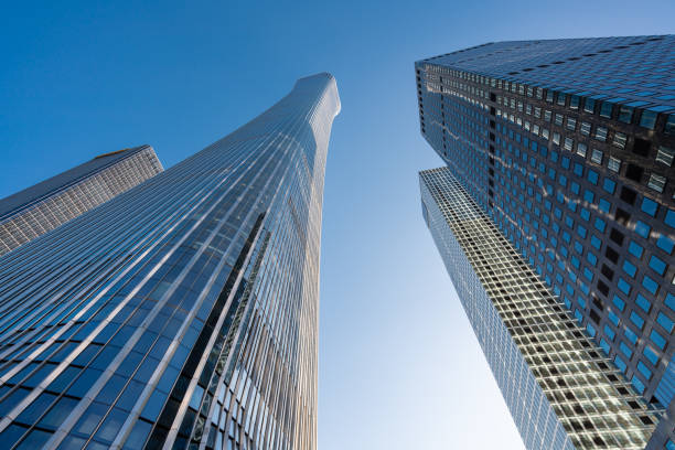 istock Low angle view of modern skyscrapers in Beijing 1291164888