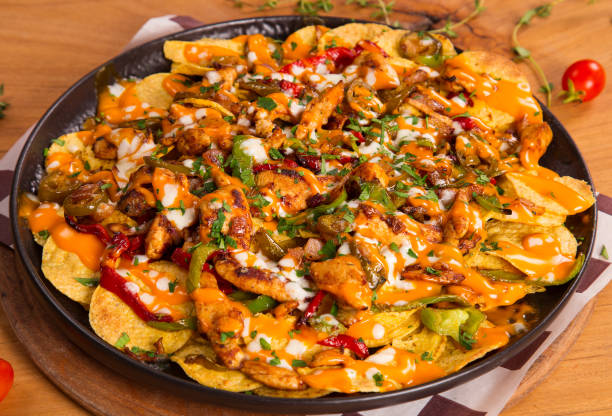 istock Mexican food with spicy chicken, red pepper and chips 1291167680