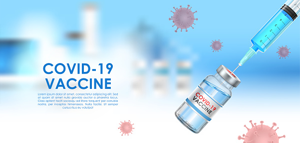 illustration of Covid 19 Vaccine Bottle to prevent from deadly Novel Coronavirus epidemic outbreak on Medical background