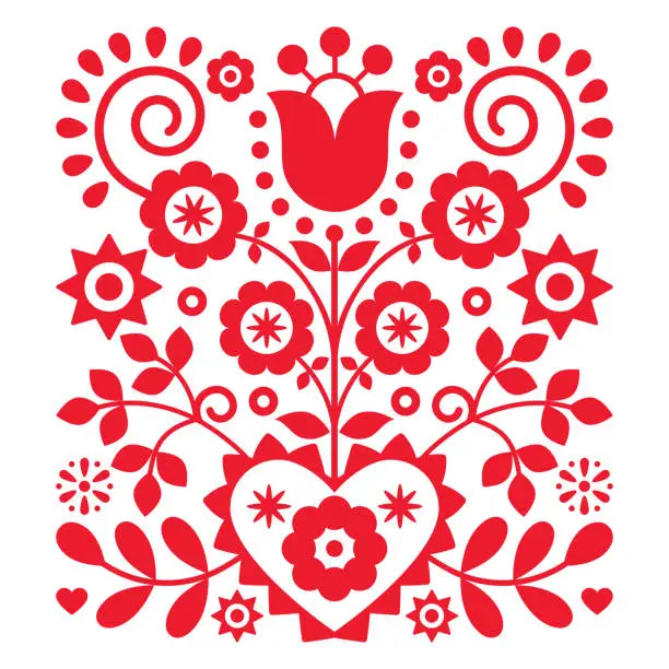 Vector illustration of Floral folk art vector design from Nowy Sacz in Poland inspired by traditional highlanders embroidery Lachy Sadeckie