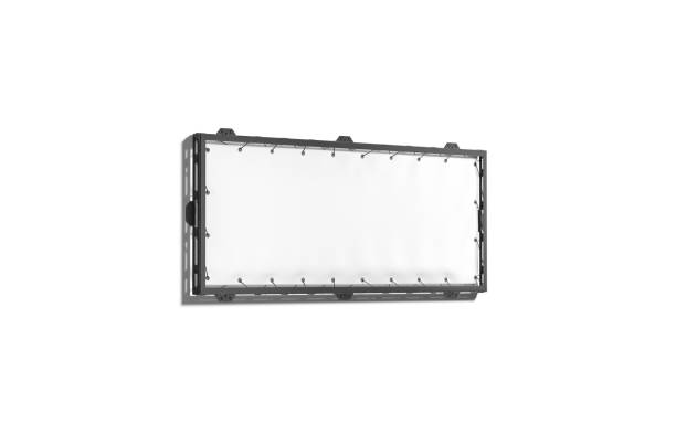 istock Blank white narrow rectangle stretching banner black grip frame mockup 1291169874