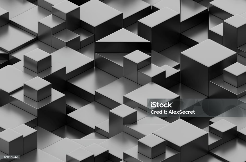 Abstract black geometric shapes Abstract background, technology concept. 3d illustration Strategy Stock Photo