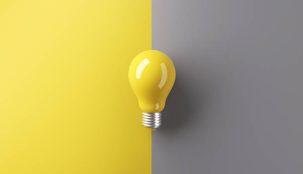 Ideas Concepts Creativity Inspiration White Lightbulb On Grey And Yellow  Background Stock Photo - Download Image Now - iStock