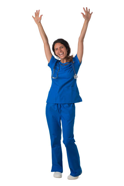istock Healthcare worker with raised arms 1291174525
