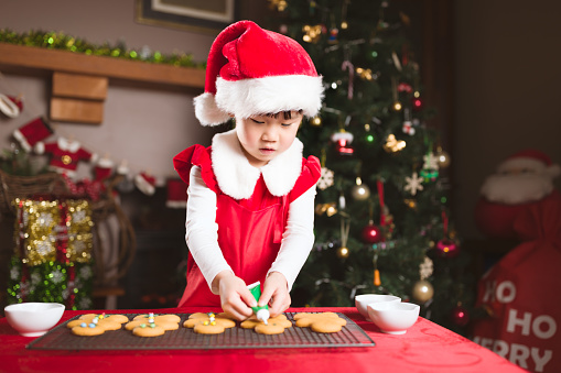 young girl preparing mince pie for celebrating Christmas party