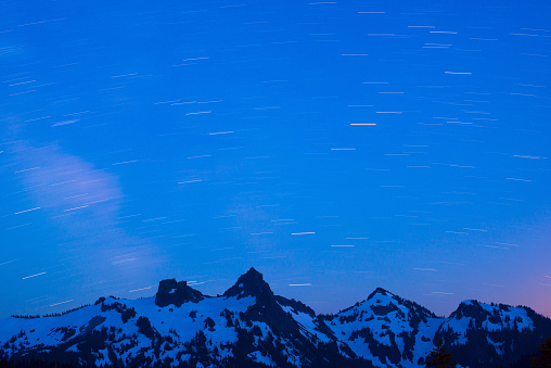 Star trails in Mount Rainer National Park, Washington State, United States
