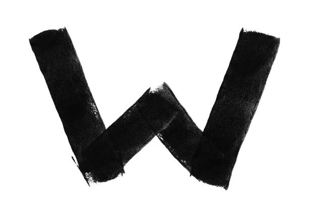 istock Wide sloppy letter W created by four straight lines painted by hand with black paint - uneven irregular badly imprinted paint in grayscale isolated on white paper background - abstract vector illustration 1291174966