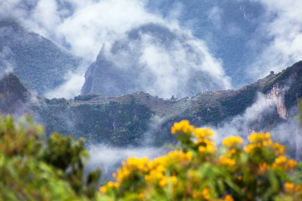 Machu Picchu inca town seen from Salkantay trek Machu Picchu inca town seen from Salkantay trek, Cusco area in Peru Sallqantay stock pictures, royalty-free photos & images