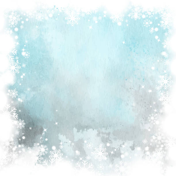 зимняя рождественская открытка фон с голубой акварелью - frozen cold spray illustration and painting stock illustrations