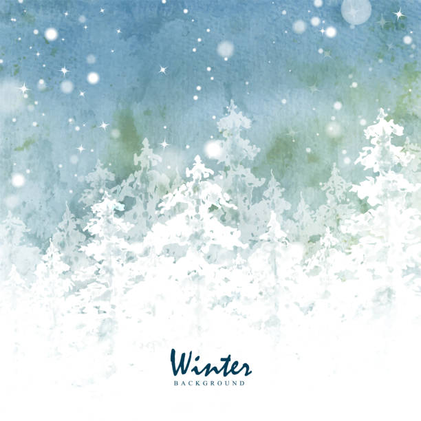 ilustraciones, imágenes clip art, dibujos animados e iconos de stock de tarjeta de navidad de invierno de silueta de bosque de pinos nevado - christmas winter backgrounds nature