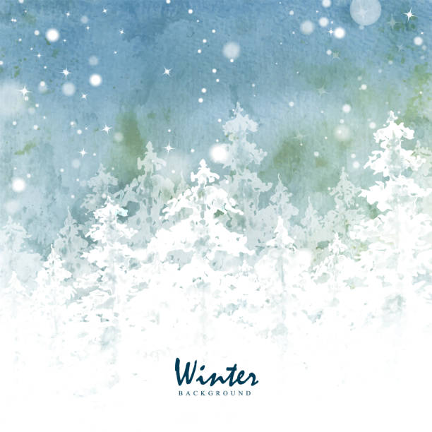 зимняя рождественская открытка силуэта соснового леса снежная - winter non urban scene snow snowflake stock illustrations