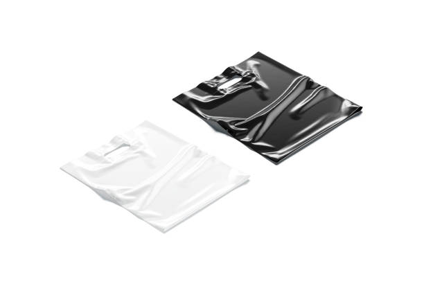 istock Blank black and white die-cut plastic bag handle hole mockup 1291177792