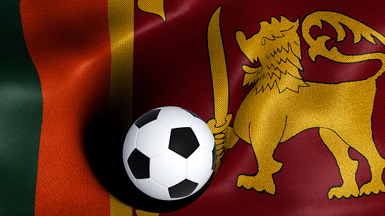 3D rendering of the flag of Sri Lanka with a soccer ball