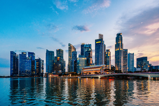 Singapore skyline during sunset. Financial district view.
