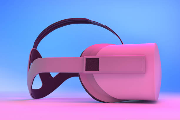 istock Virtual reality glasses isolated in neon lights on white background 1291181738