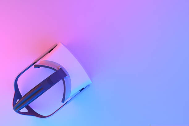 istock Virtual reality glasses isolated in neon lights on white background 1291181766