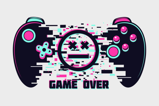 ilustrações de stock, clip art, desenhos animados e ícones de video game gamepad with glitch effect. cyberpunk style illustration. virtual reality concept. cyber sport online tournament. vector illustration. - retro revival video game joystick gamer