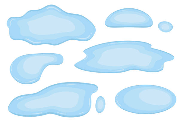 ilustraciones, imágenes clip art, dibujos animados e iconos de stock de charco de agua en estilo de dibujos animados. el charco líquido está en blanco. vector - puddle
