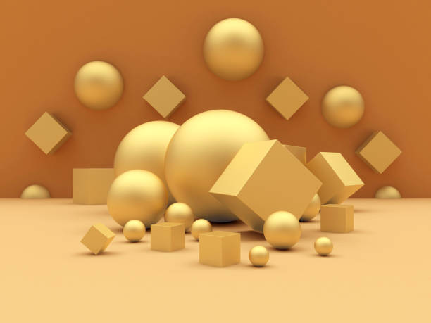 istock Golden spheres and cubes of different sizes in yellow 1291193254