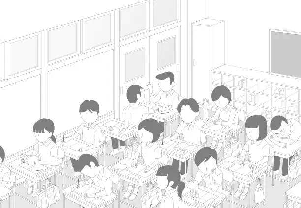 Vector illustration of School classroom in class / Monochrome material for comic books