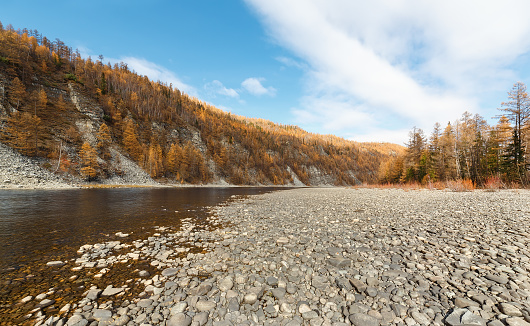 Valley of the Chulman River in South Yakutia, Russia, in autumn