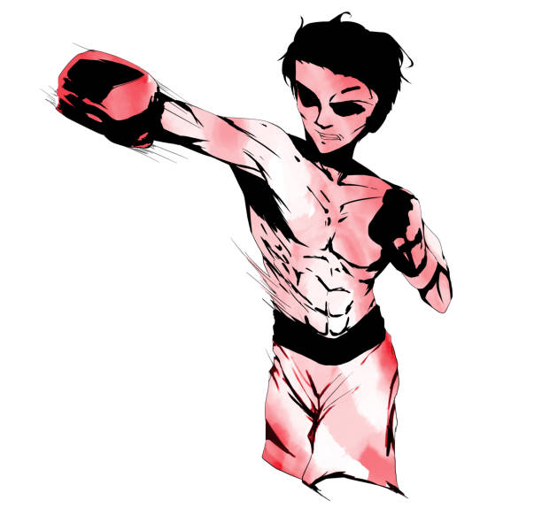 Bantamweight boxer Clip art of Japanese bantamweight boxer punching one person shaking fist fist stock illustrations