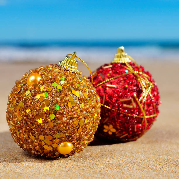 istock ornamented christmas balls on the beach 1291196526