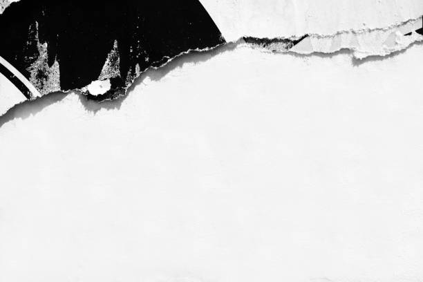 istock Old ripped torn paper crumpled creased posters grunge textures backdrop surface backgrounds placard Black and White 1291201560