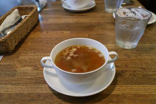 Consomme onion soup in a soup cup, Tokyo, Japan