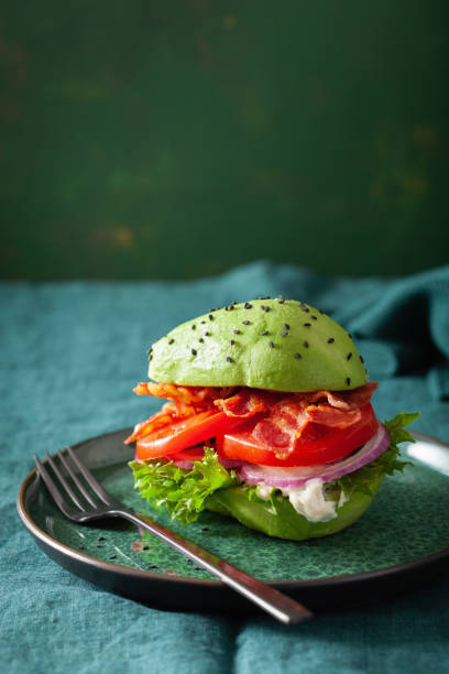 istock keto paleo diet avocado burger with bacon, lettuce, tomato 1291203187