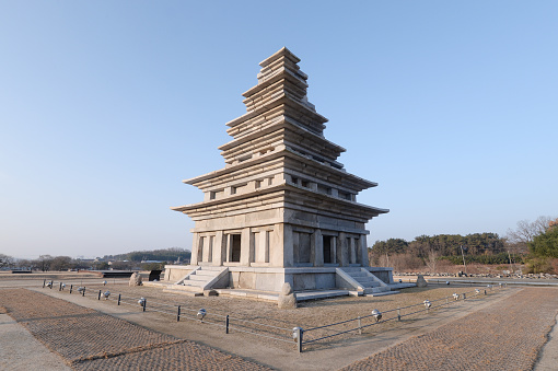 UNESCO World Heritage, Korean national treasure No. 11 Mireuksaji Stone Pagoda of Mireuksa Temple Site in Iksan, South Korea.