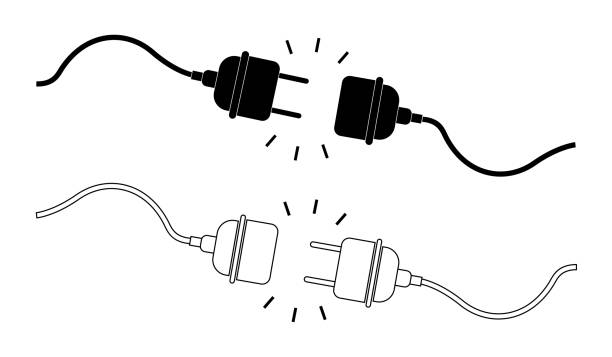 ilustrações, clipart, desenhos animados e ícones de ícone de tomada e tomada. erro 404. desconecte e conecte o cabo elétrico. energia elétrica no cabo e na tomada. ilustração gráfica para desconexão do equipamento. tensão no adaptador. vetor - electric plug outlet electricity cable