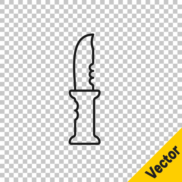 schwarze linie militärische messer-symbol isoliert auf transparentem hintergrund. vektor - dagger military isolated bayonet stock-grafiken, -clipart, -cartoons und -symbole