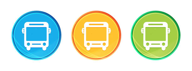 illustrazioni stock, clip art, cartoni animati e icone di tendenza di illustrazione del set di pulsanti rotondi soft dell'icona del bus - bus coach bus travel isolated