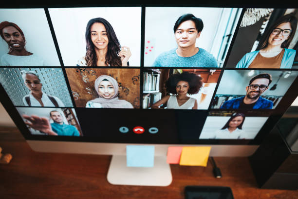 istock Happy group of friends in conference call 1291216041