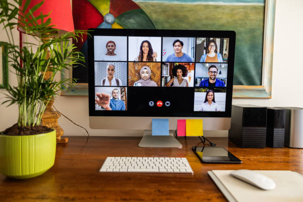 istock Happy group of friends in conference call 1291216189