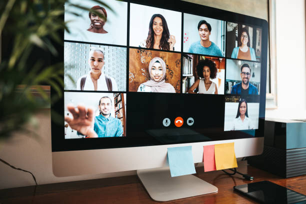 istock Happy group of friends in conference call 1291216443
