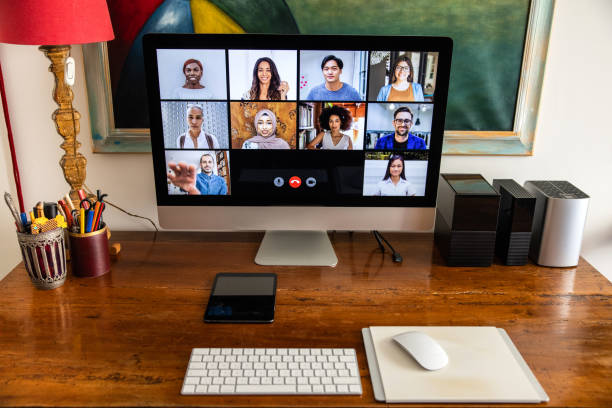 istock Happy group of friends in conference call 1291216780