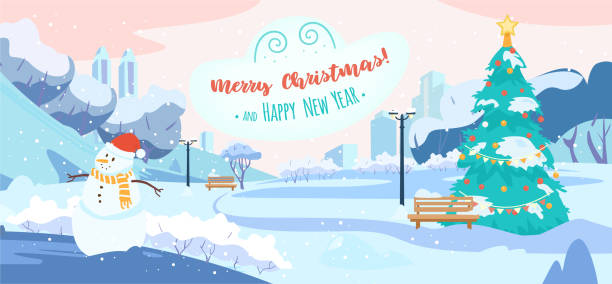ウィンターパーク風景 - snow winter bench park点のイラスト素材／クリップアート素材／マンガ素材／アイコン素材