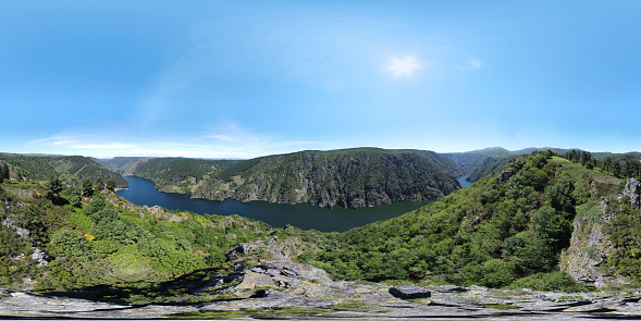 360 degree aerial view of the Sil canyons in the Ribeira Sacra
