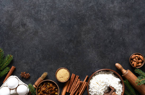 istock Ingredients for making Christmas baked goods: flour, sugar, eggs. Christmas baking.Horizontal focus 1291229429