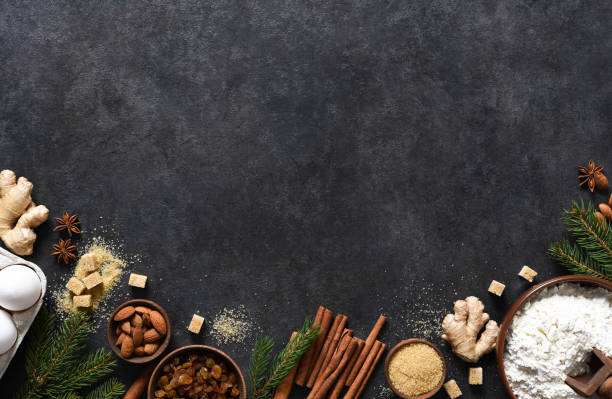 istock Ingredients for making Christmas baked goods: flour, sugar, eggs. Christmas baking.Horizontal focus 1291229689