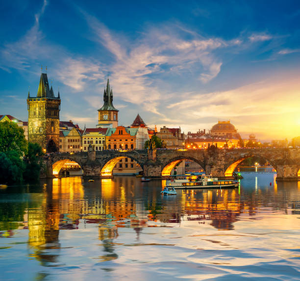 istock Charles bridge at dusk 1291233750