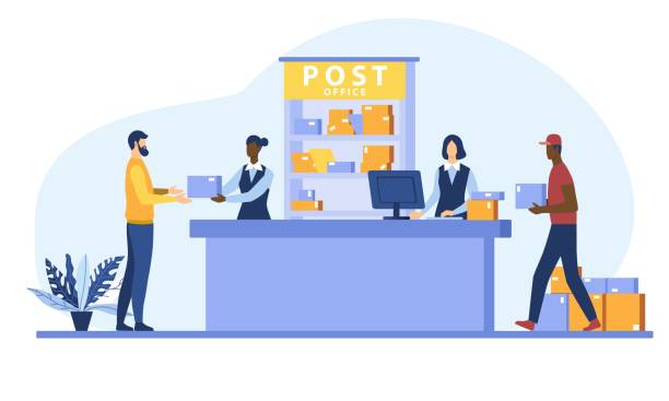 Postman Giving Parcel To Customer In Post Office Stock Illustration -  Download Image Now - Indoors, Post Office, Vector - iStock