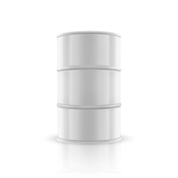 istock Vector 3d Realistic Illustration. White Simple Glossy Metal Oil, Fuel, Gasoline Barrel with Reflection Isolated on White Background. Design Template of Packaging for Mockup. Front View 1291239771