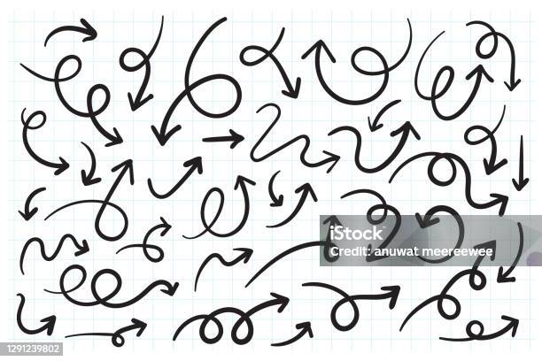Line Drawing Arrow Pattern Free Hand Drawn Line Drawing Arrow Set Design Isolated On White ...