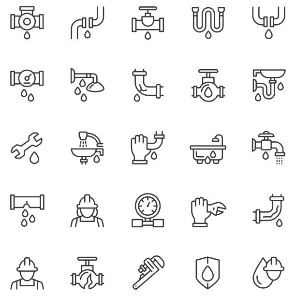 Water leak icon set Water leak icon set plumber pipe stock illustrations