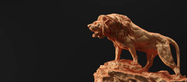 istock Statue of lion roaring, a clay sculpture 1291240506